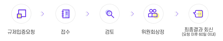 규제입증요청→접수→검토→위원회상정→최종결과회신(요청이후 60일이내)